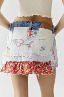 Urban Renewal Remade Embroidered Patch Denim Micro Mini Skirt