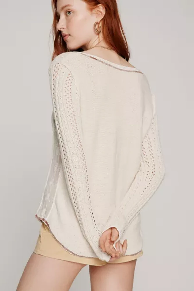 Kimchi Blue Ronan Crochet V-Neck Sweater