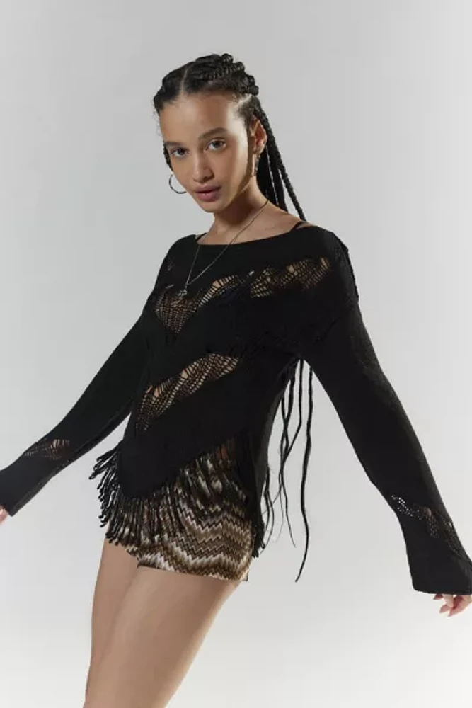 Silence + Noise Taylor Fringe Tunic Sweater