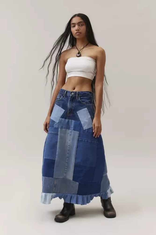 Urban Renewal Remade Denim Patchwork Maxi Skirt