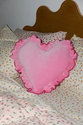 Ruffle Heart Velvet Throw Pillow