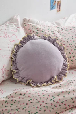 Ruffle Round Velvet Throw Pillow