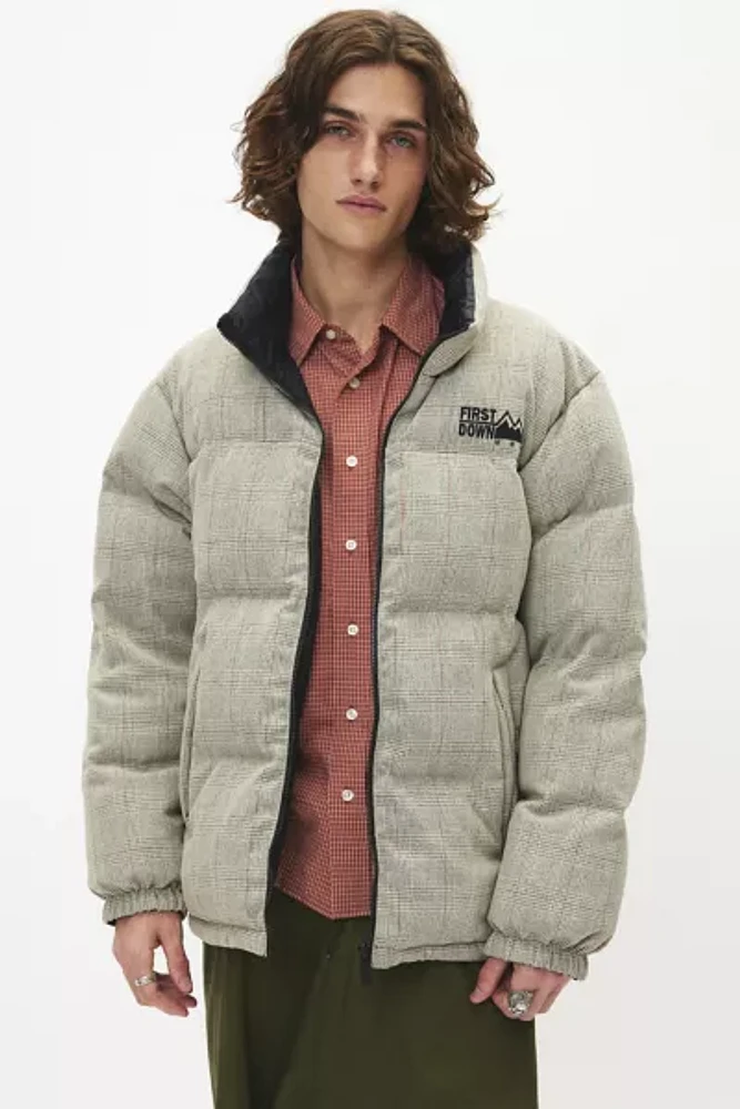 First Down Glencheck Reversible Bubble Puffer Jacket