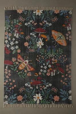 Insect Floral Embroidered Brushed Rug