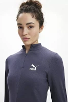 PUMA Classic Ribbed Knit Half-Zip Long Sleeve Mini Dress