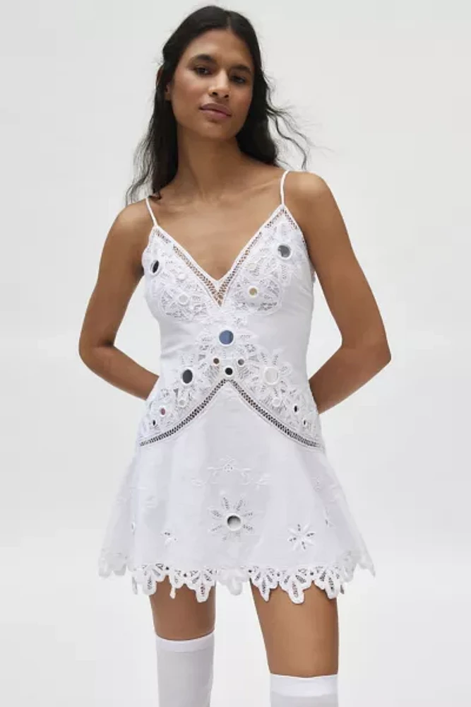 LoveShackFancy Brealynn Embellished Cotton Mini Dress