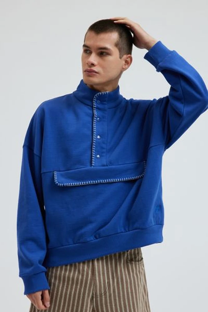 BDG Blanket Stitch Mock Neck Sweatshirt