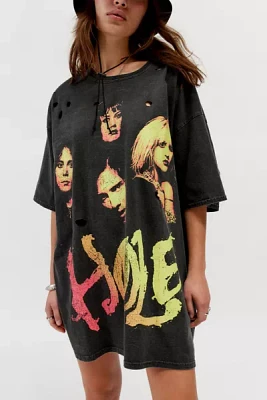 Hole Gradient Washed Destroyed T-Shirt Dress