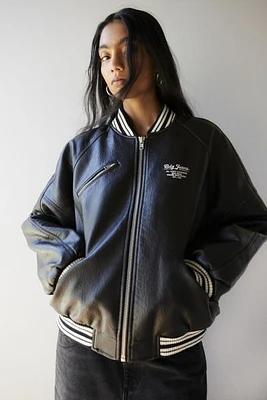 BDG Avery Oversized Faux Leather Varsity Jacket