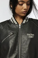 BDG Avery Oversized Faux Leather Varsity Jacket