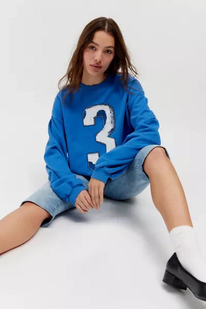 Distressed Sporty Crew Neck Sweatshirt