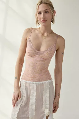 Out From Under Felicia Lace Trim Mesh V-Neck Bodysuit