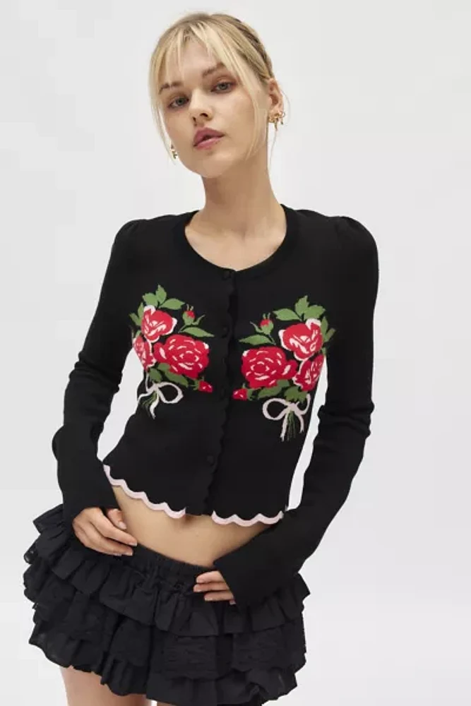 For Love & Lemons Donella Bouquets Bows Knit Cardigan