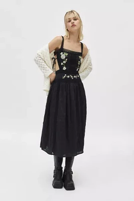 For Love & Lemons Jolene Embroidered Floral Apron Midi Dress