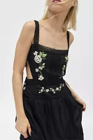 For Love & Lemons Jolene Embroidered Floral Apron Midi Dress