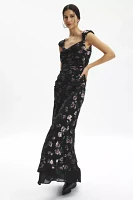 For Love & Lemons Aigrette Floral Velvet Burnout Maxi Dress