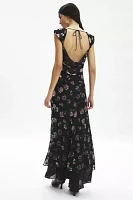 For Love & Lemons Aigrette Floral Velvet Burnout Maxi Dress