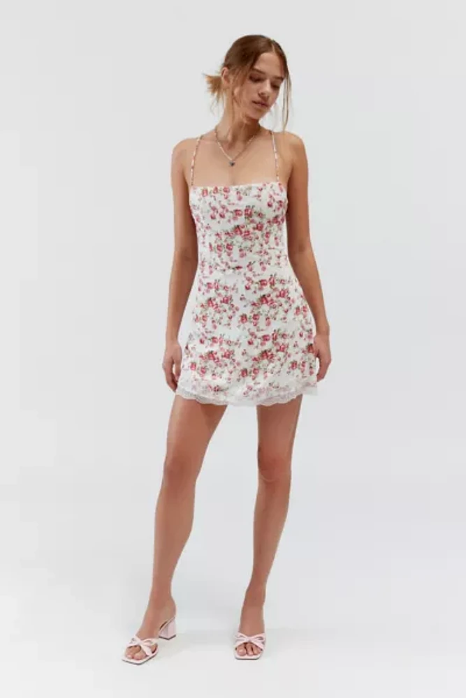 Kiss The Sky Floral Lace-Up Mini Dress