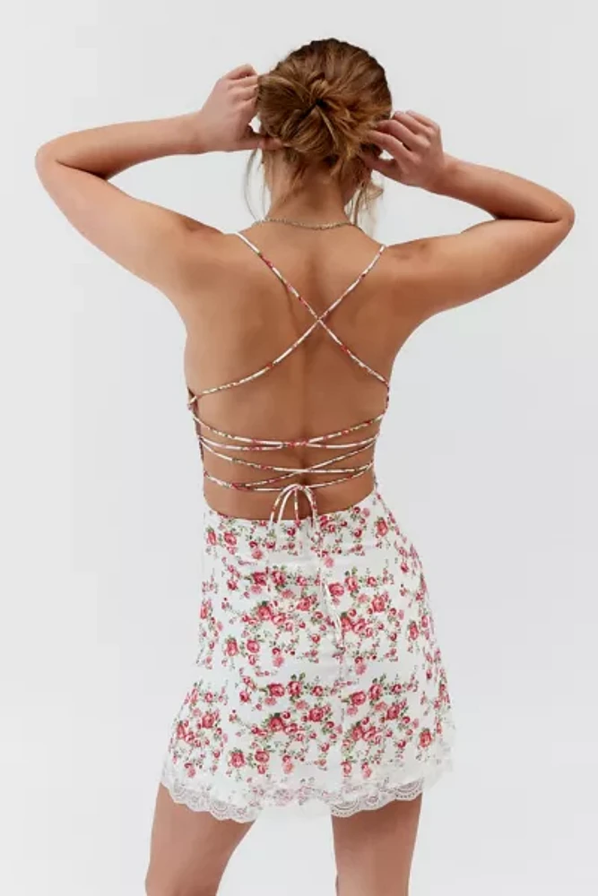 Kiss The Sky Floral Lace-Up Mini Dress