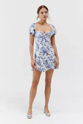 Kiss The Sky Blue Floral Lace-Back Mini Dress