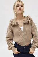 For Love & Lemons Rey Ruffle Collar Knit Zip-Up Jacket