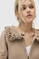 For Love & Lemons Rey Ruffle Collar Knit Zip-Up Jacket