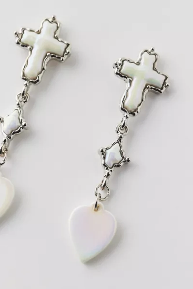 Pearl Cross Drop Earring