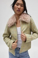 Kimchi Blue Mikey Faux Fur Trim Checked Jacket