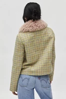 Kimchi Blue Mikey Faux Fur Trim Checked Jacket