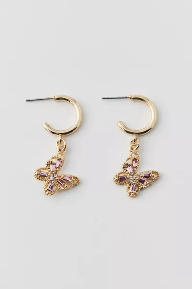 Rhinestone Butterfly Hoop Earring