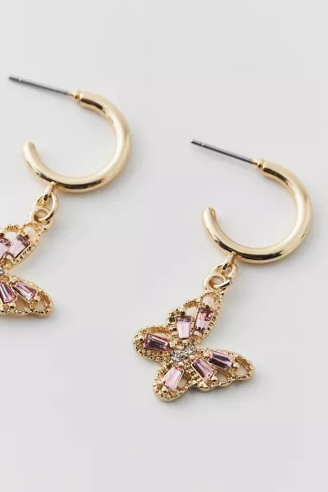 Rhinestone Butterfly Hoop Earring