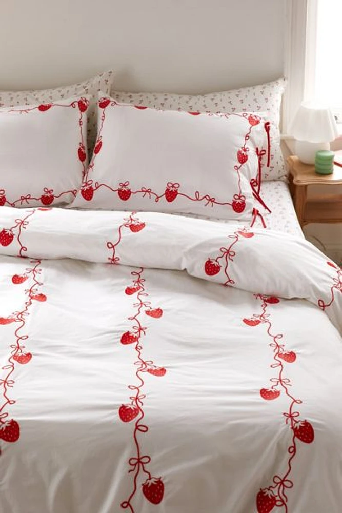 Embroidered Strawberry Duvet Cover