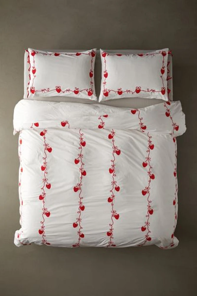 Embroidered Strawberry Duvet Cover