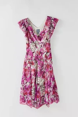 Vintage Floral Drop-Waist Midi Dress