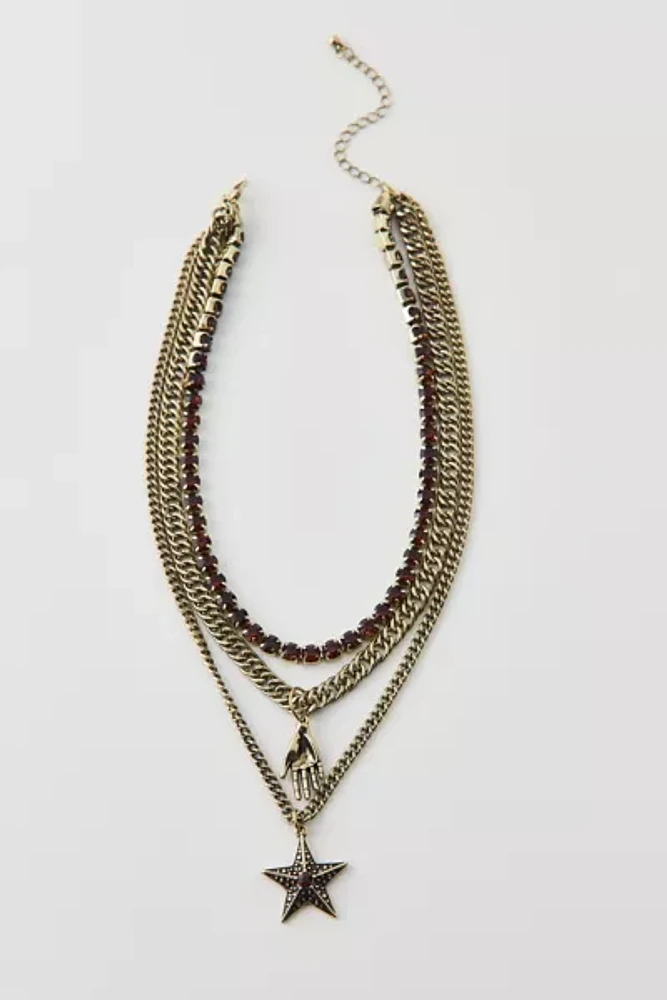 Star Rhinestone Layered Necklace