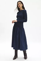 Another Girl Ruched Drop Waist Midi Dress