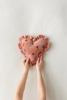Embroidered Ruffle Heart Velvet Throw Pillow