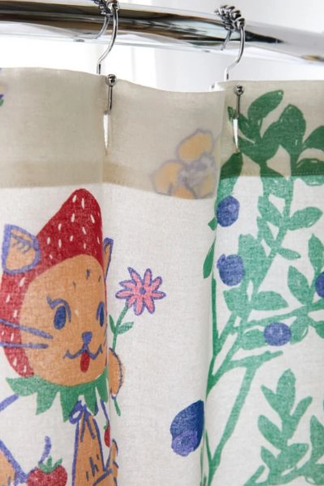 Strawberry Cat Patterned Shower Curtain