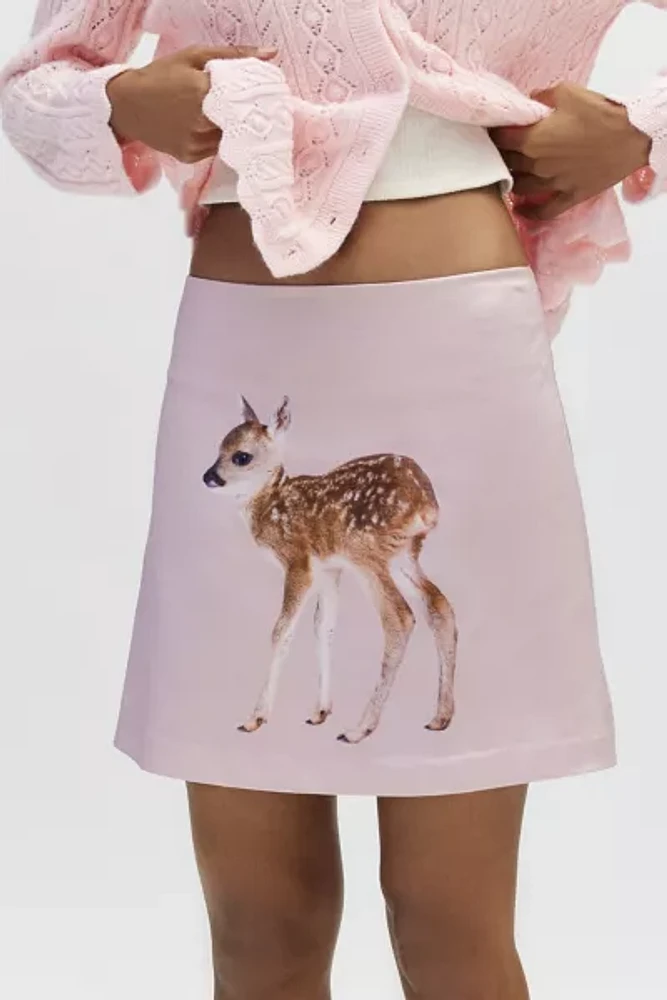 Tyler McGillivary Fawn Graphic Print Satin Mini Skirt