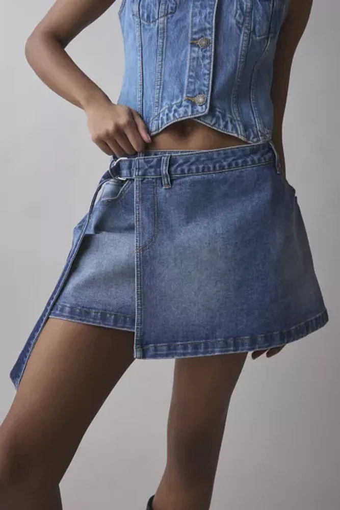 Abrand Dalia Denim Wrap Mini Skirt