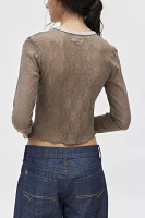 Basic Pleasure Mode Relic Lace Inset Long Sleeve Asymmetric Top