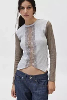 Basic Pleasure Mode Relic Lace Inset Long Sleeve Asymmetric Top