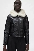 Unreal Fur Wet Look Aviator Jacket