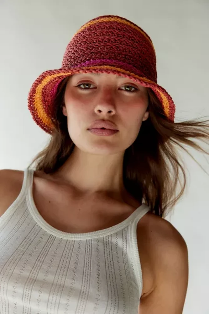 Striped Straw Bucket Hat