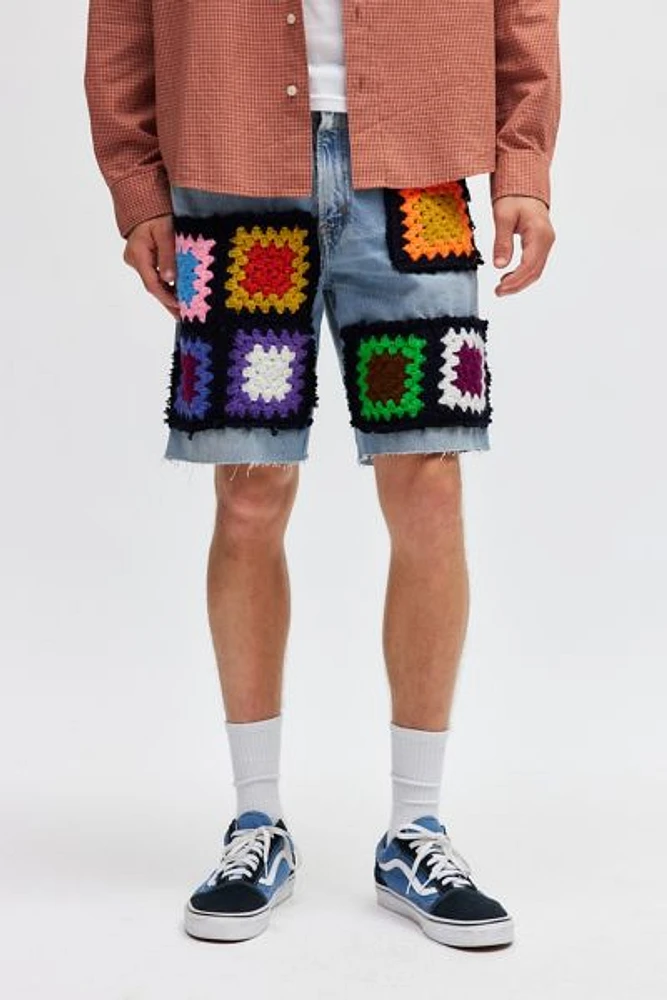 Urban Renewal Remade Levi's® Granny Square Patch Denim Short