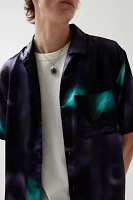 UO Abstract Pattern Satin Short Sleeve Button-Down Shirt