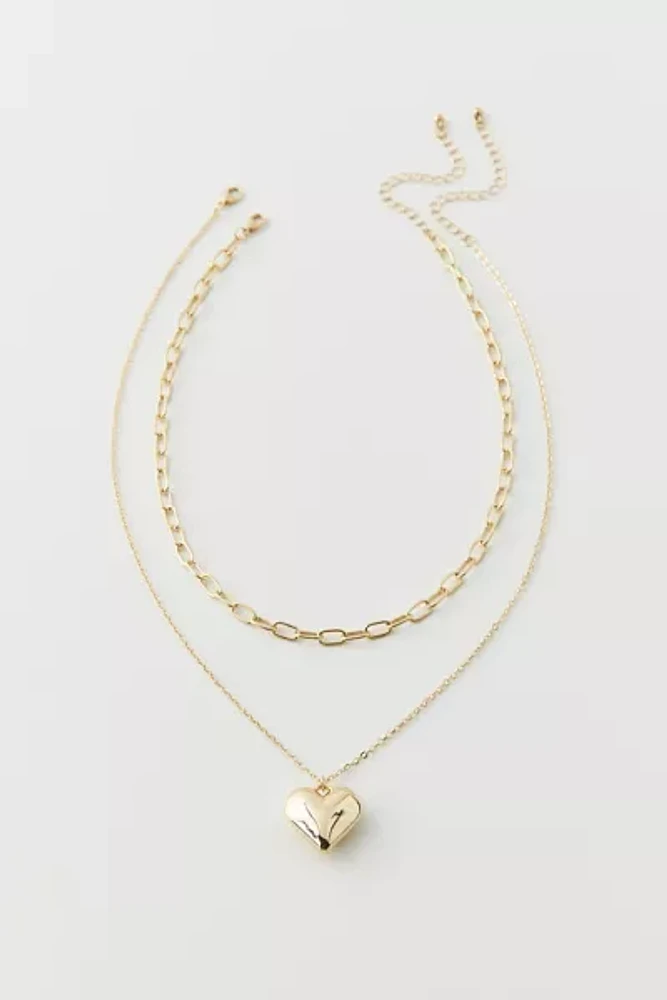 Essential Heart Charm Chain Layering Necklace Set