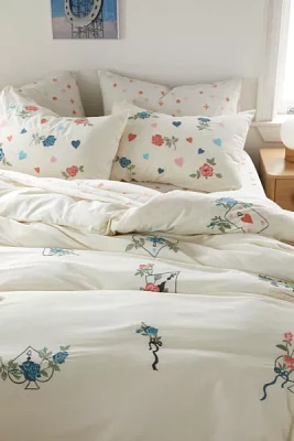 Flower Cards Embroidered Duvet Cover