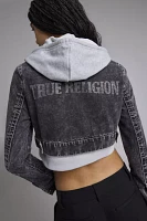 True Religion Shrunken Denim Hooded Combo Jacket