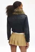 True Religion Faux Fur Trim Denim Moto Jacket